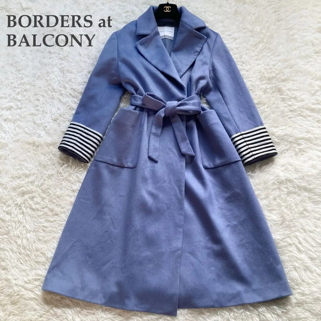 [Good condition] BORDERS at BALCONY Long Coat Cashmere 36 Blue