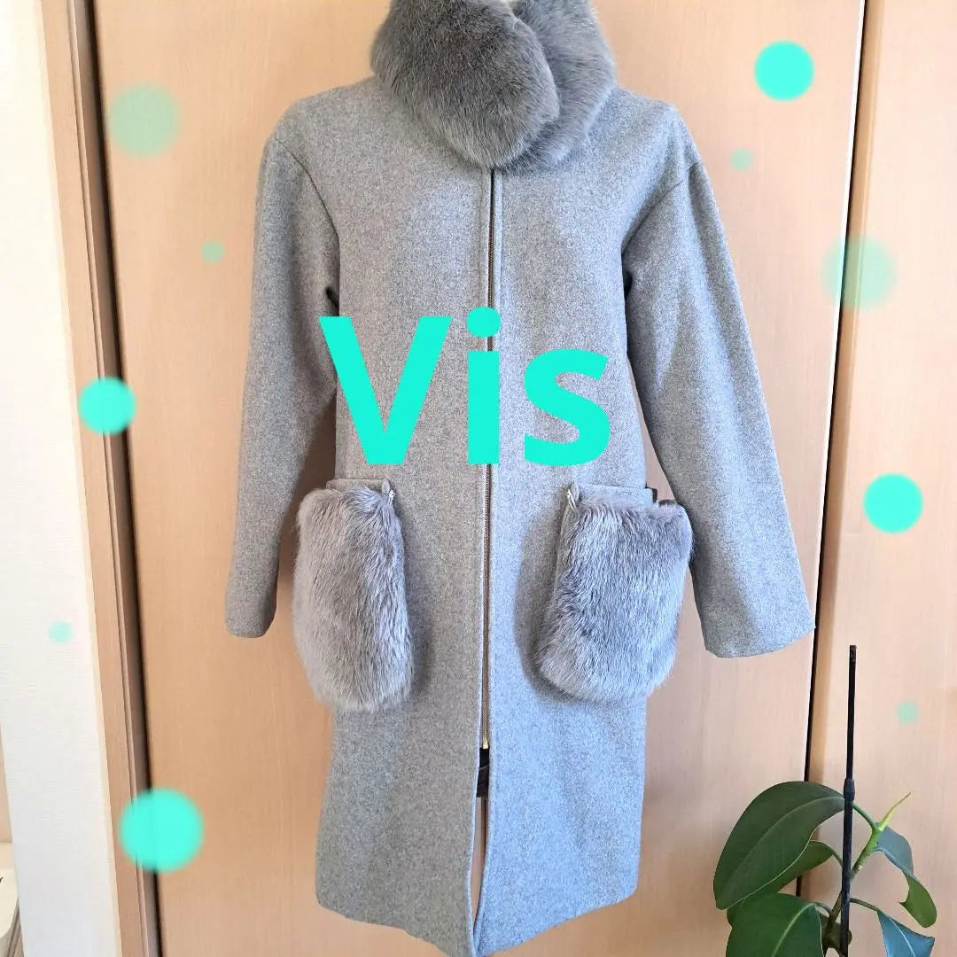 Vis❇273❇Good condition♥Grey fur coat with removable fur outerwear