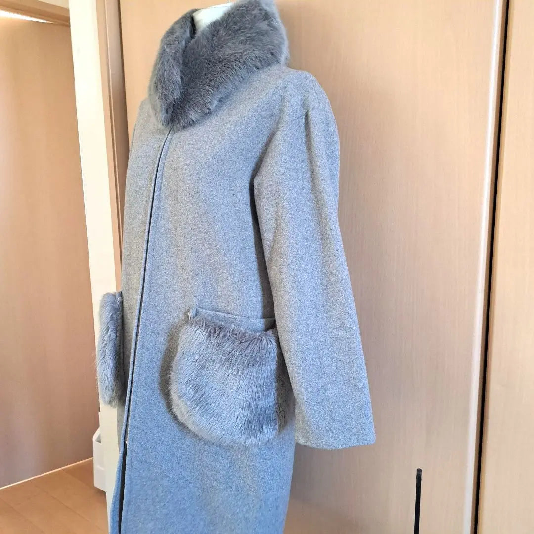 Vis❇273❇Good condition♥Grey fur coat with removable fur outerwear