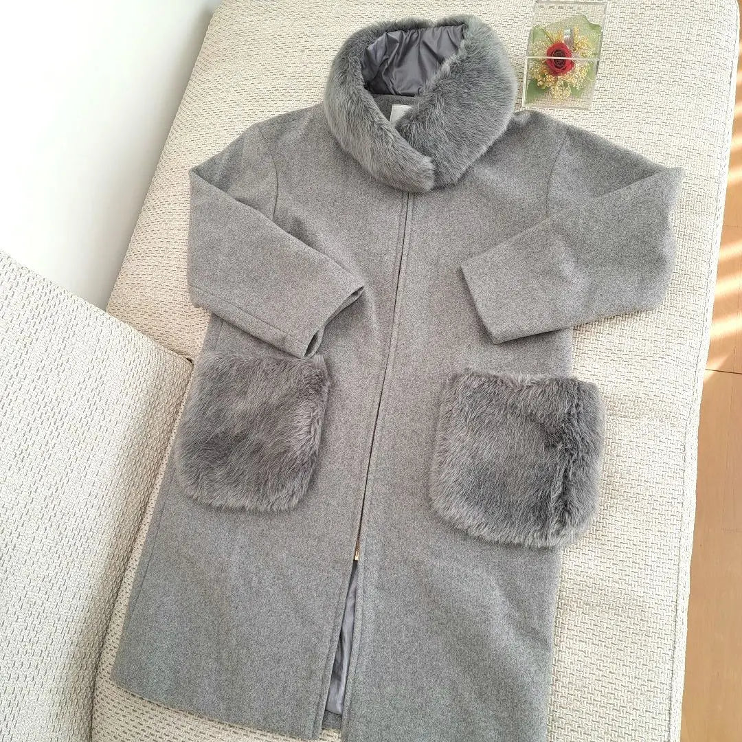 Vis❇273❇Good condition♥Grey fur coat with removable fur outerwear