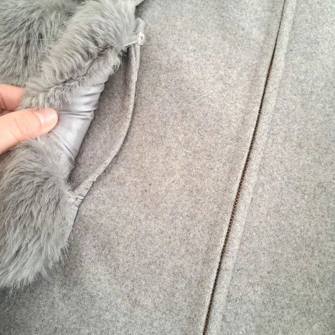 Vis❇273❇Good condition♥Grey fur coat with removable fur outerwear