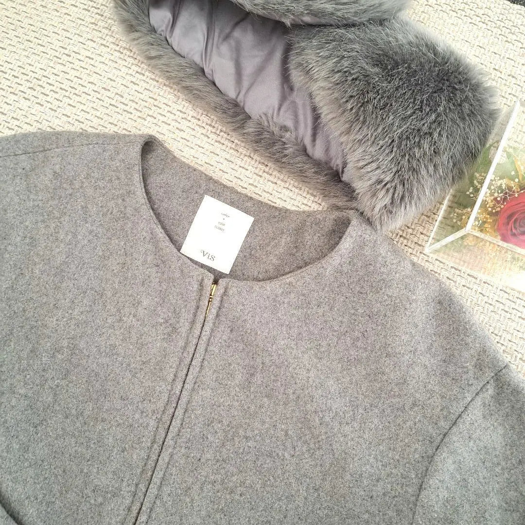 Vis❇273❇Good condition♥Grey fur coat with removable fur outerwear