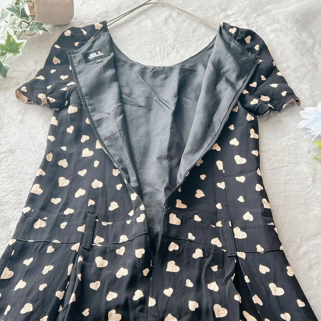 Vestido Jill Stuart con estampado integral, estampado de corazones, cinta de encaje, talla M, negro