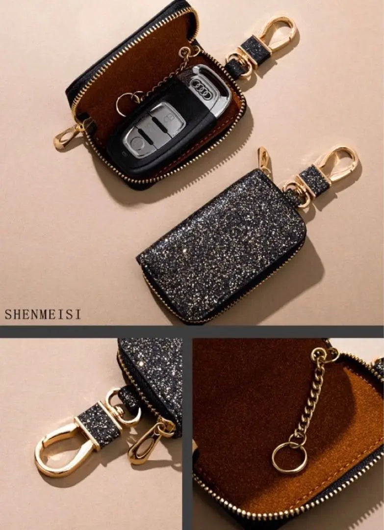 Glittering black smart key case and small item case with caravan