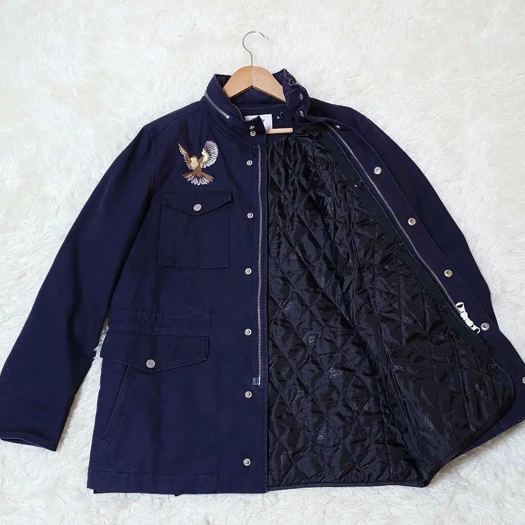 ☆Rare item☆Dickies military jacket with retractable hood, embroidery, navy M