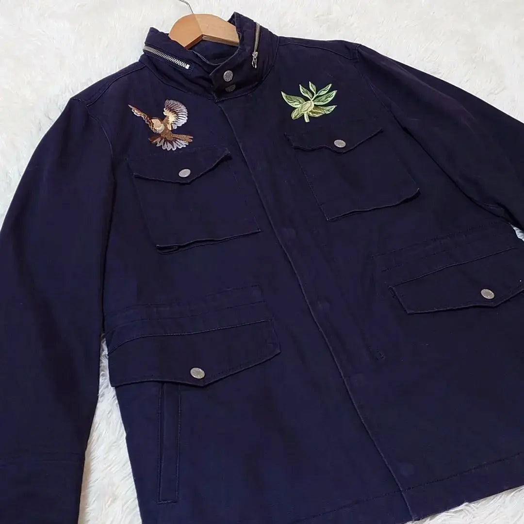 ☆Rare item☆Dickies military jacket with retractable hood, embroidery, navy M