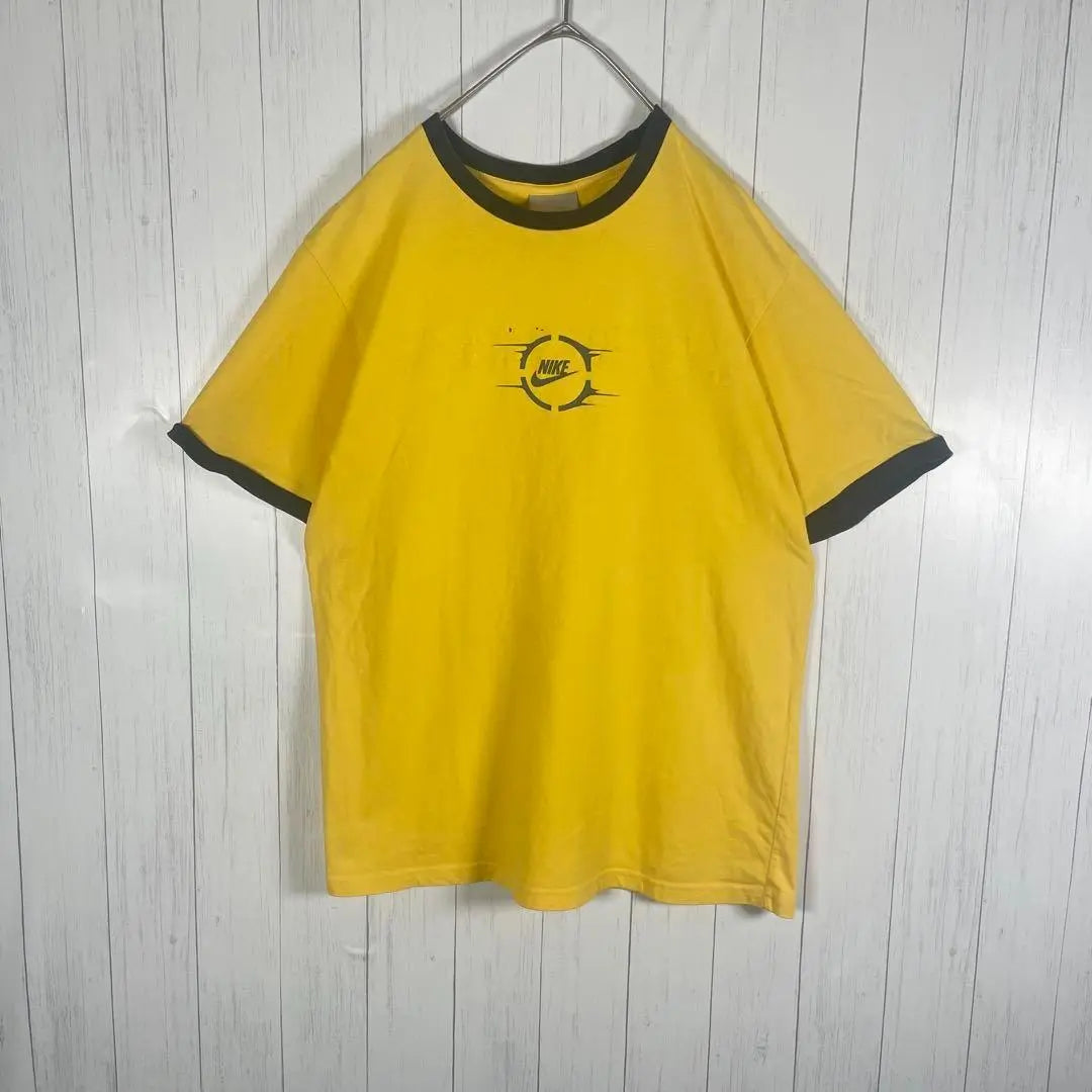 [Old clothes] NIKE Short Sleeve Ringer T -shirt Print Dekarogo Yellow Navy | [古着]NIKE　半袖　リンガーTシャツ　プリント　デカロゴ　黄色　ネイビー