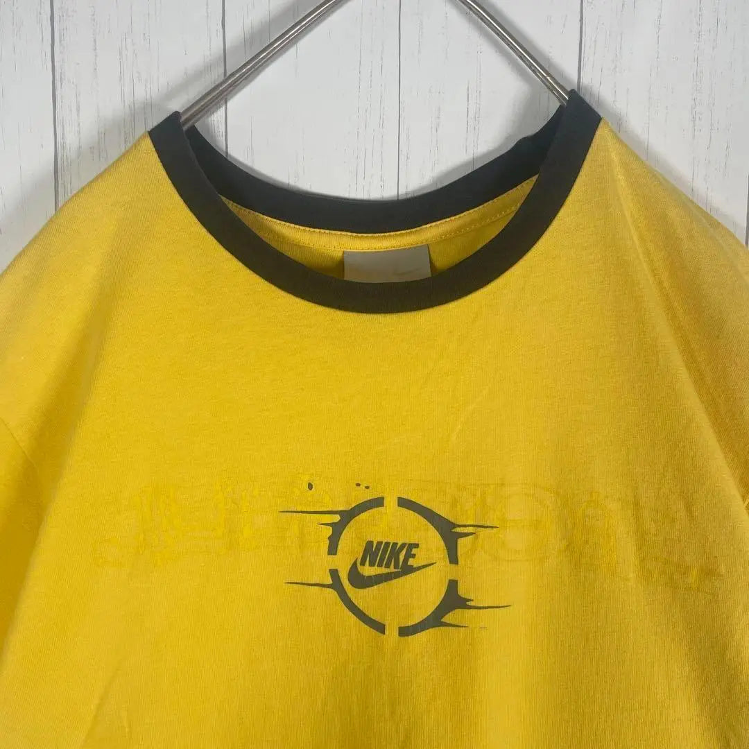 [Ropa vieja] NIKE Camiseta Ringer de manga corta con estampado Dekarogo Yellow Navy | [古着]NIKE 半袖 リンガーTシャツ プリント デカロゴ 黄色 ネイビー