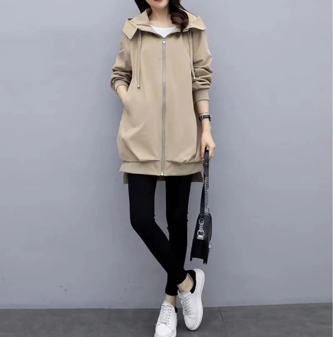 Beige hooded long jacket M mountain parka hidden body