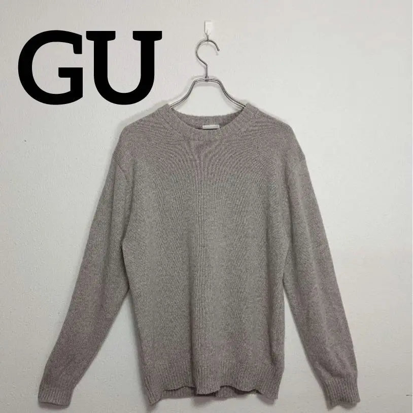 GU U-neck sweater, long sleeve knit, crew neck knit (M) beige