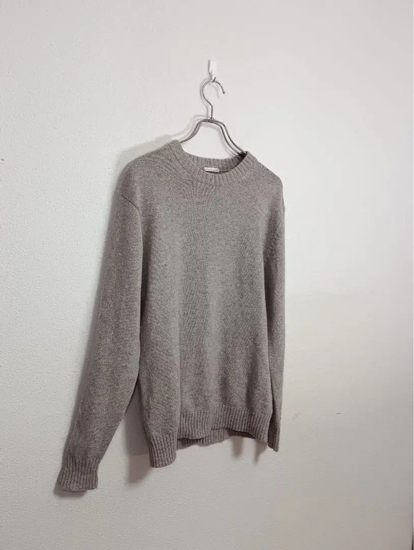 GU U-neck sweater, long sleeve knit, crew neck knit (M) beige