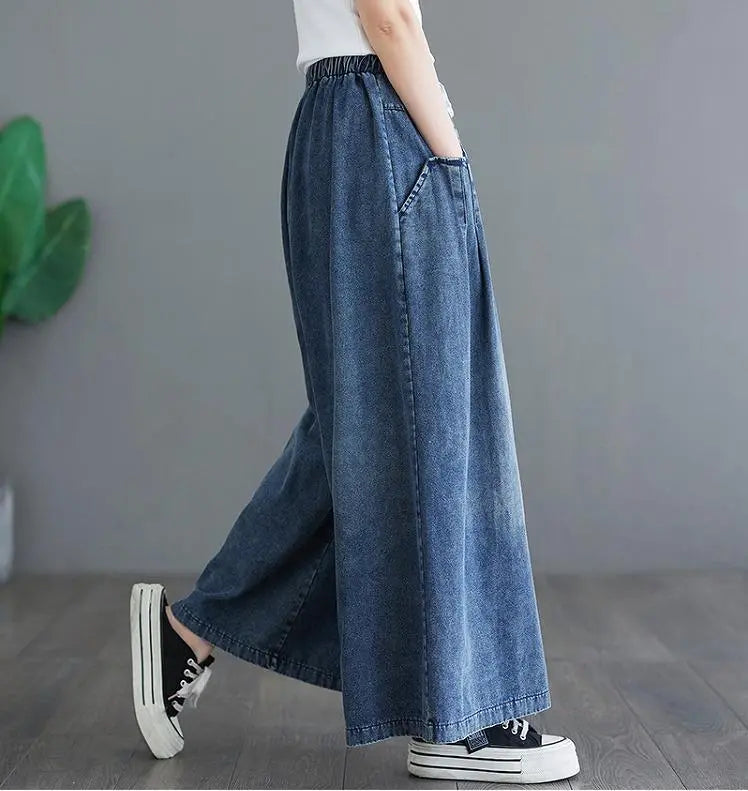 Pantalones vaqueros de mujer tallas grandes, primavera, verano, otoño, nuevos, pantalones anchos | 大きいサイズ レディース デニム パンツ 春夏 秋 新品 ワイドパンツ