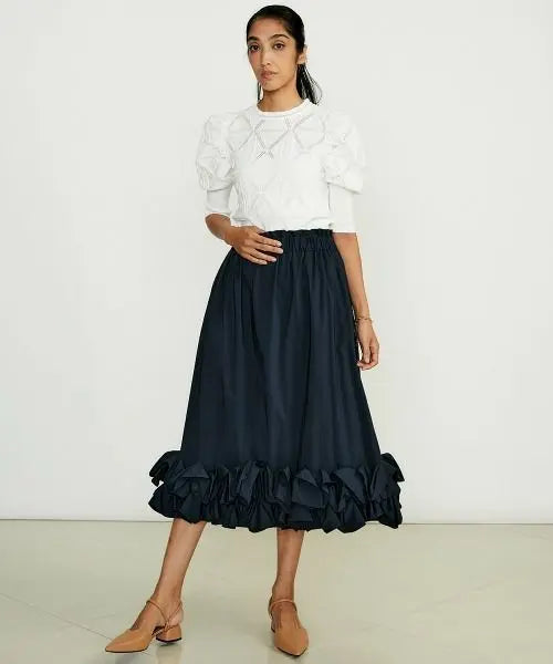 Sov./ Nylon stretch ruffled skirt