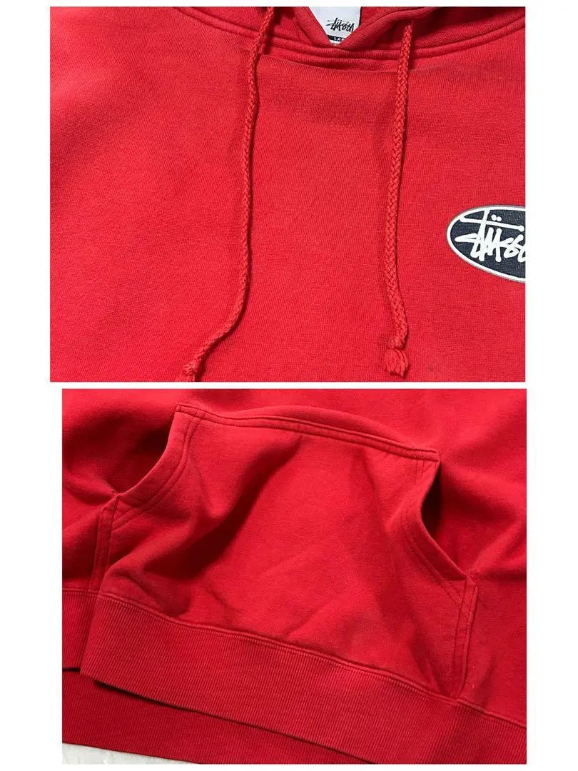 [Good condition] Stussy hoodie rubber print link logo double sided red L silver tag