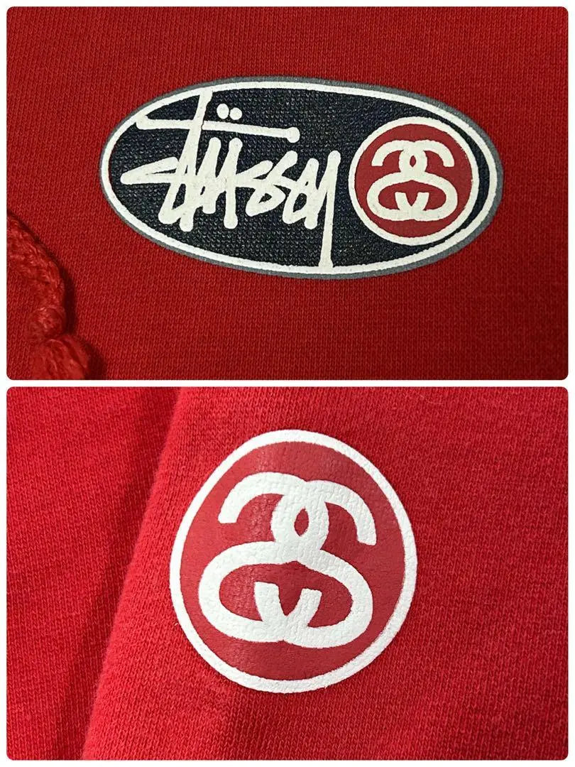 [Good condition] Stussy hoodie rubber print link logo double sided red L silver tag