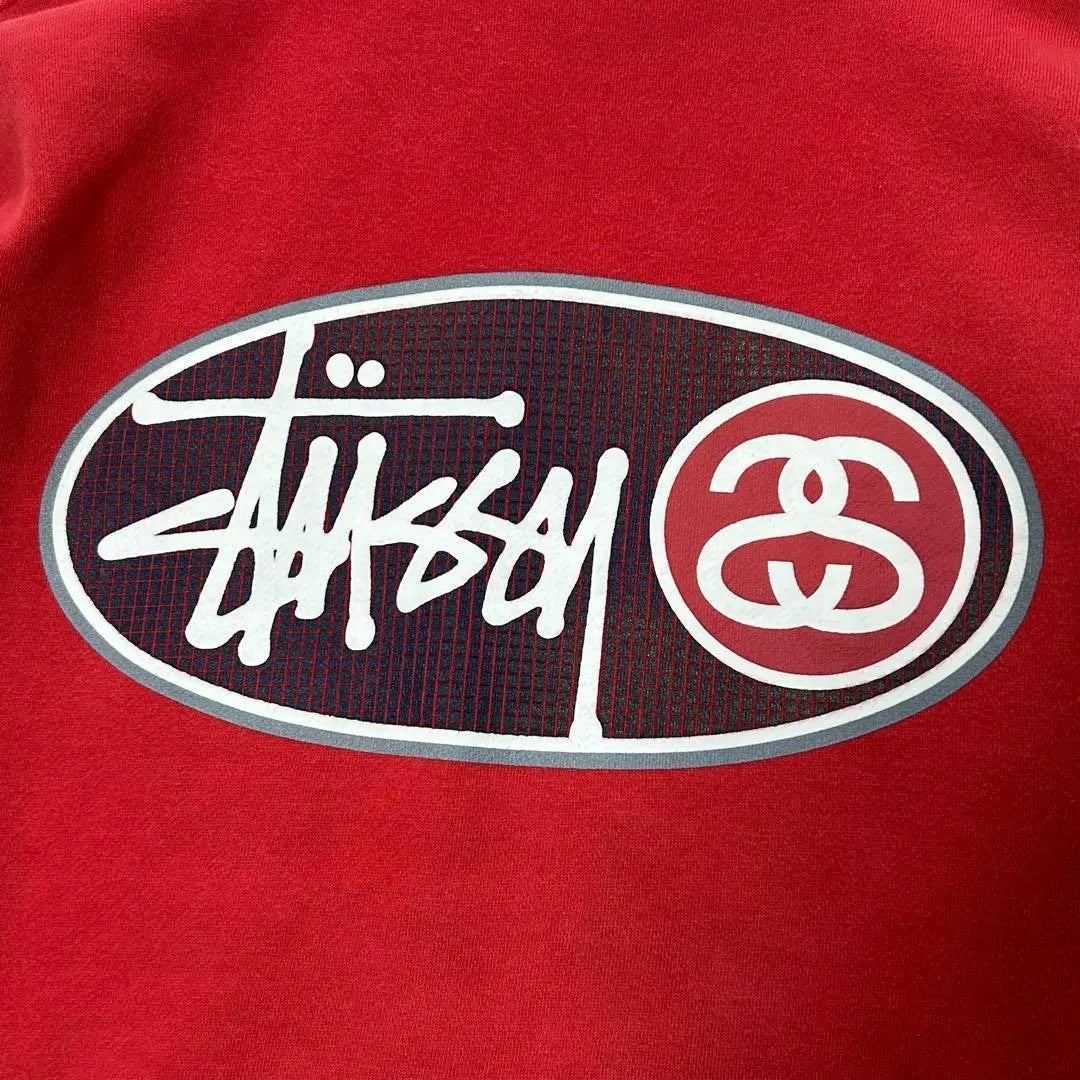 [Good condition] Stussy hoodie rubber print link logo double sided red L silver tag