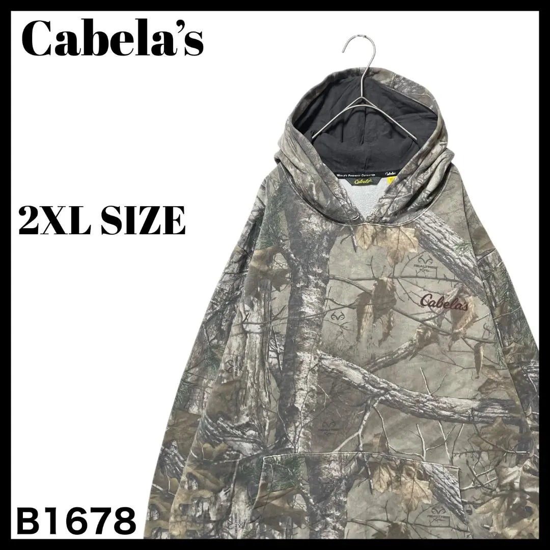 Cabellas Real Tree All-over Pattern Sweatshirt Hoodie Big Logo Men's 2XL