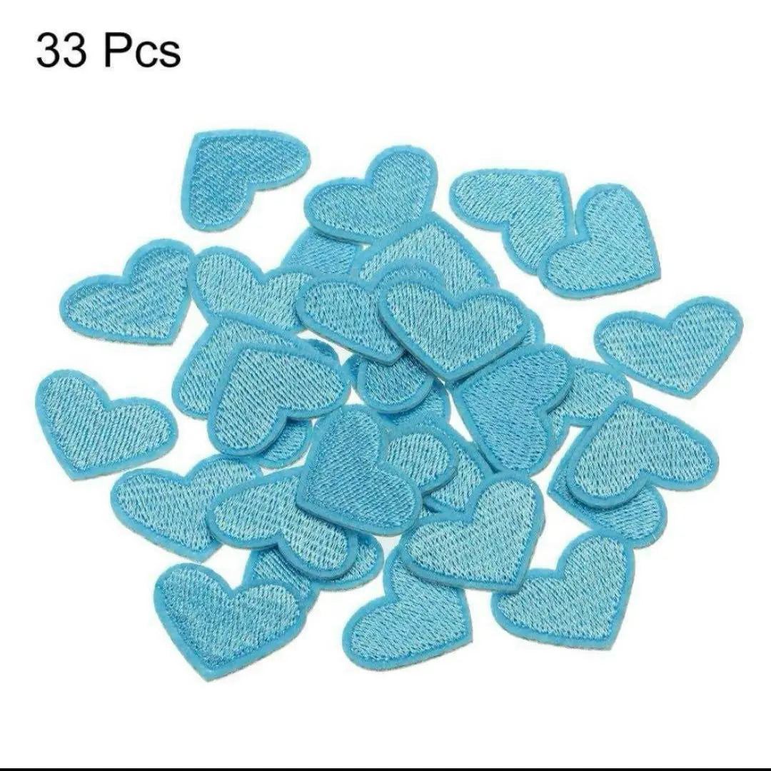 ⭐️Immediate purchase OK❣️Small heart-shaped iron Sky blue embroidered heart appliques 33 pieces