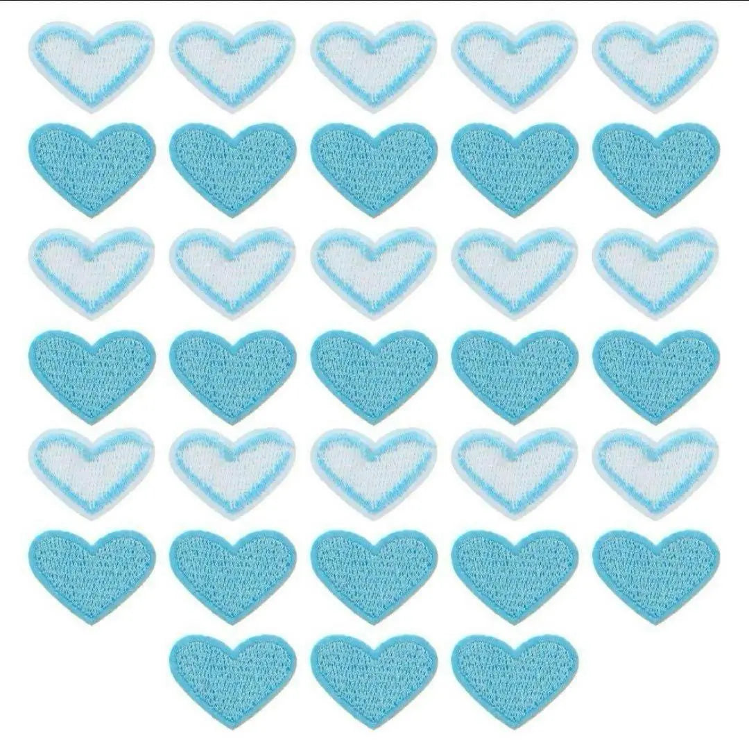 ⭐️Immediate purchase OK❣️Small heart-shaped iron Sky blue embroidered heart appliques 33 pieces