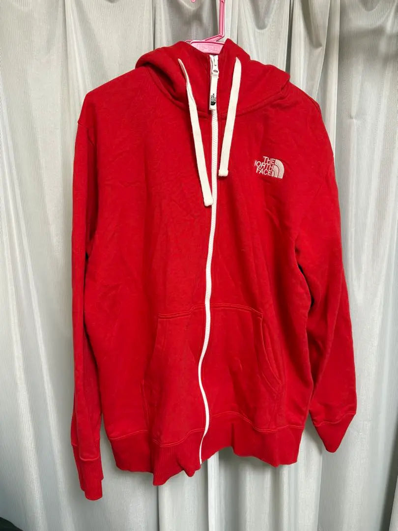 THE NORTH FACE Zip Hoodie◎ Big Logo Red x White Rear View