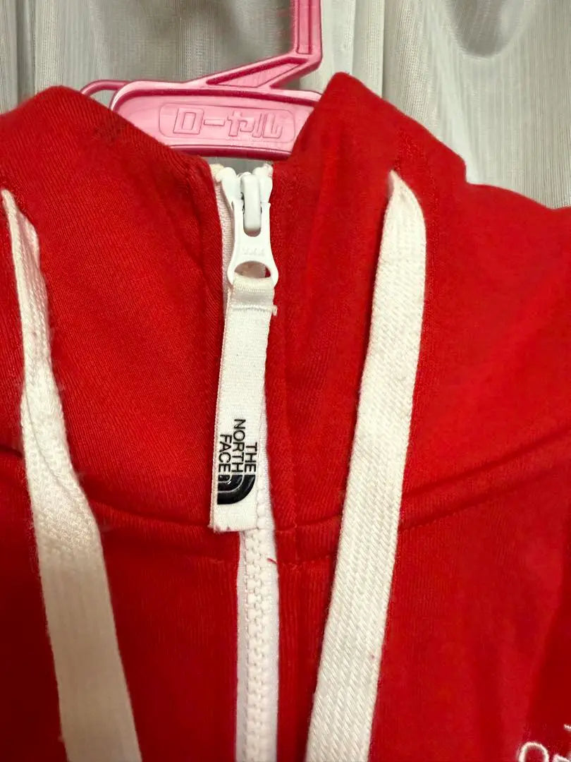 THE NORTH FACE Zip Hoodie◎ Big Logo Red x White Rear View