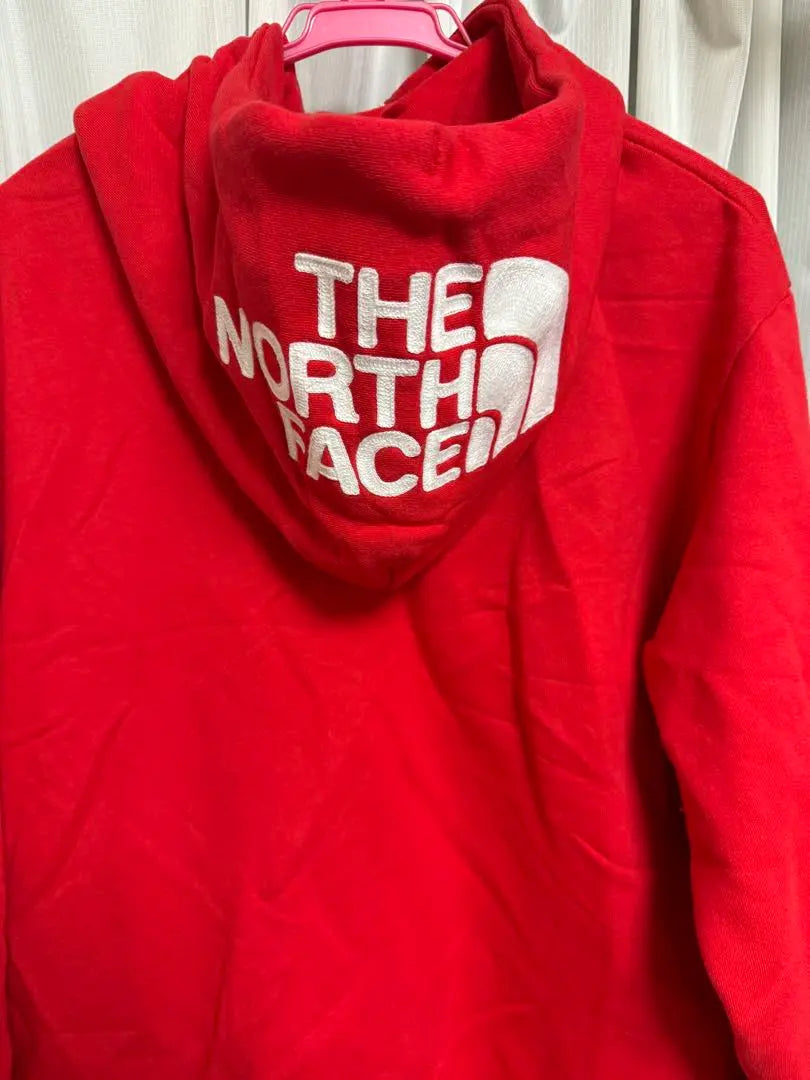 THE NORTH FACE Zip Hoodie◎ Big Logo Red x White Rear View