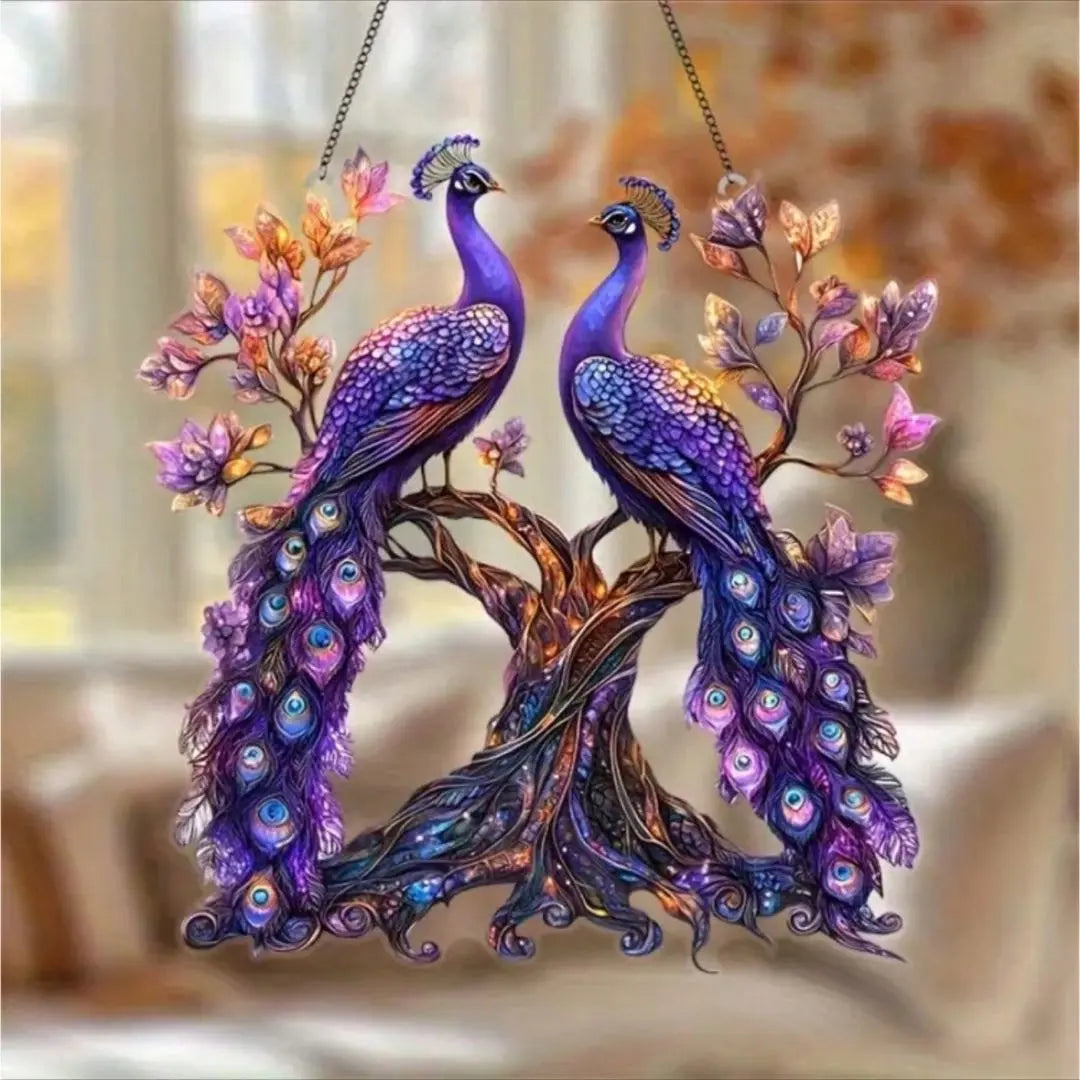 Welcome board door plate acrylic resin decoration wall decoration 2 peacocks