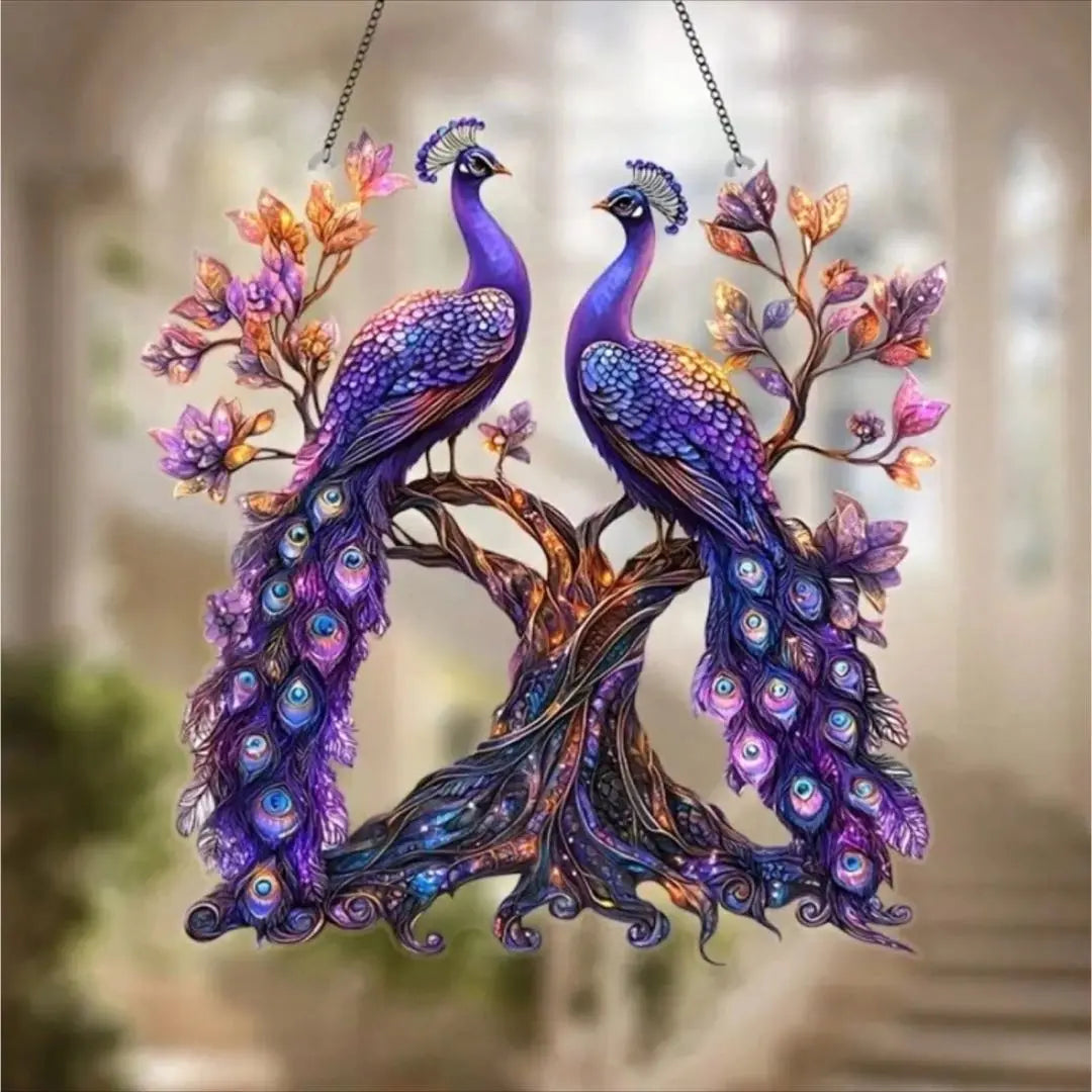 Welcome board door plate acrylic resin decoration wall decoration 2 peacocks