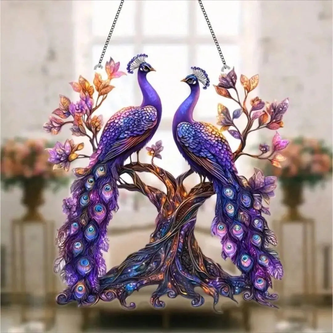 Welcome board door plate acrylic resin decoration wall decoration 2 peacocks