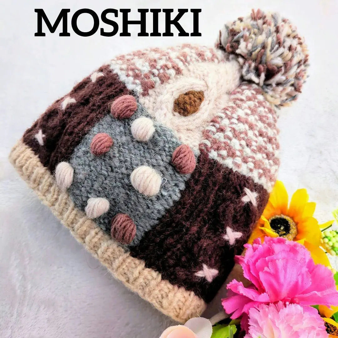 MOSHIKI Gorro de punto Hecho a mano Fabricado en Nepal Gorro de punto con pompón F