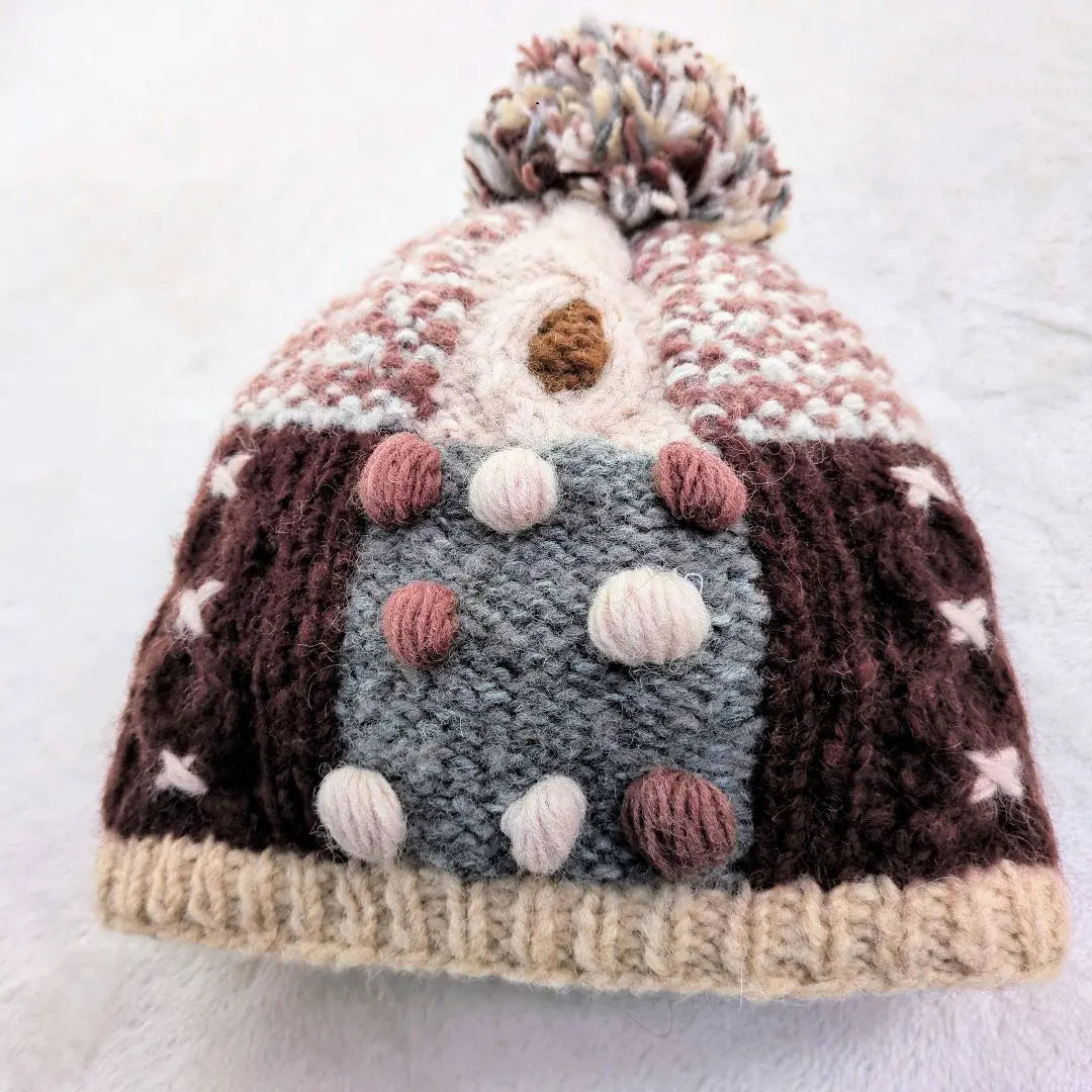 MOSHIKI Knit hat Handmade Made in Nepal Knit hat with pom pom F