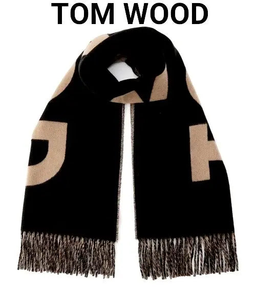 Limited Sold Out★Tom Wood Big Logo Fringe Large Scarf Stole Hard to Obtain