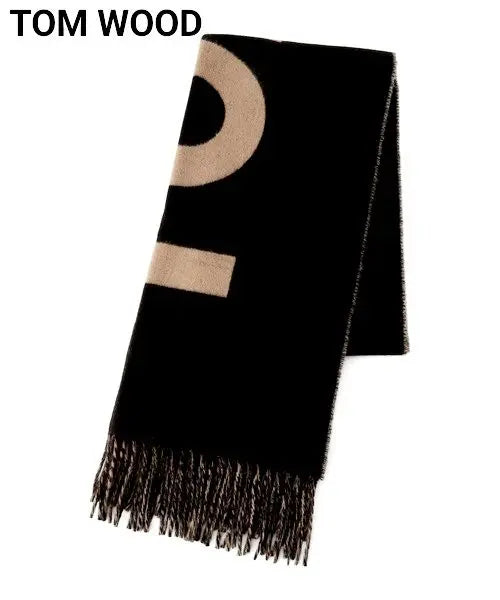 Limited Sold Out★Tom Wood Big Logo Fringe Large Scarf Stole Hard to Obtain