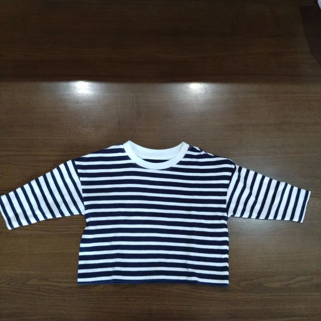 Camiseta corta y cosida de manga larga para niños de Uniqlo, a rayas, azul marino y blanco, talla 80