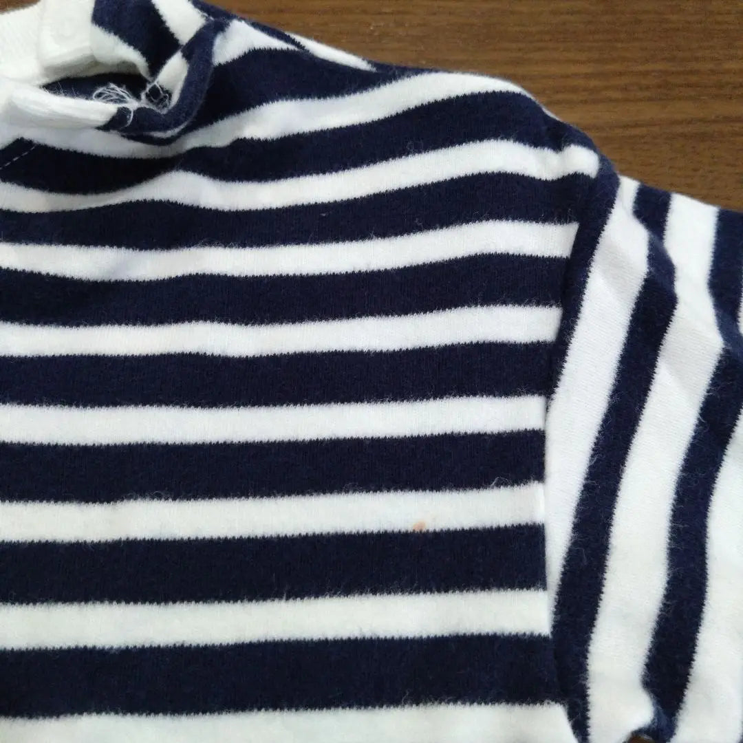 Camiseta corta y cosida de manga larga para niños de Uniqlo, a rayas, azul marino y blanco, talla 80