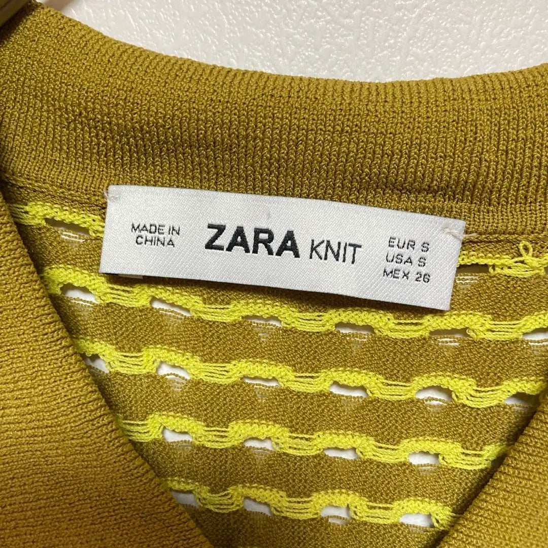 Zara Polo Knit [S] Estampado integral, amarillo mostaza, cuello cuadrado, estiloso