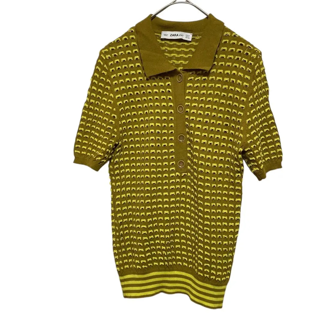 Zara Polo Knit [S] All-over pattern, yellow mustard, square collar, stylish