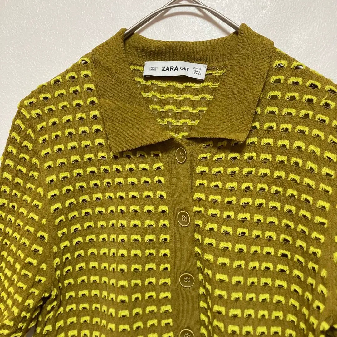 Zara Polo Knit [S] All-over pattern, yellow mustard, square collar, stylish