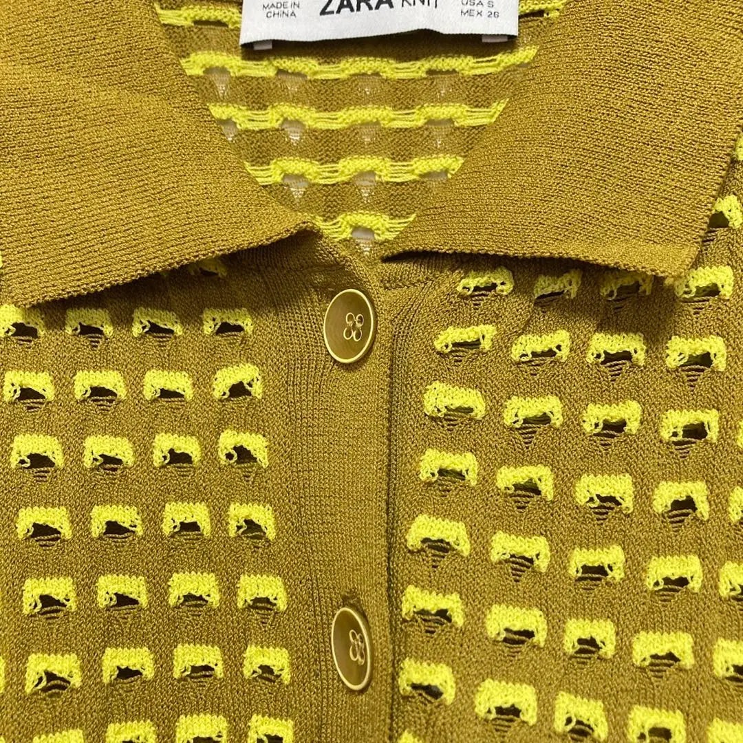 Zara Polo Knit [S] All-over pattern, yellow mustard, square collar, stylish