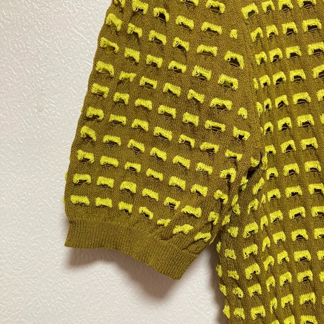 Zara Polo Knit [S] Estampado integral, amarillo mostaza, cuello cuadrado, estiloso