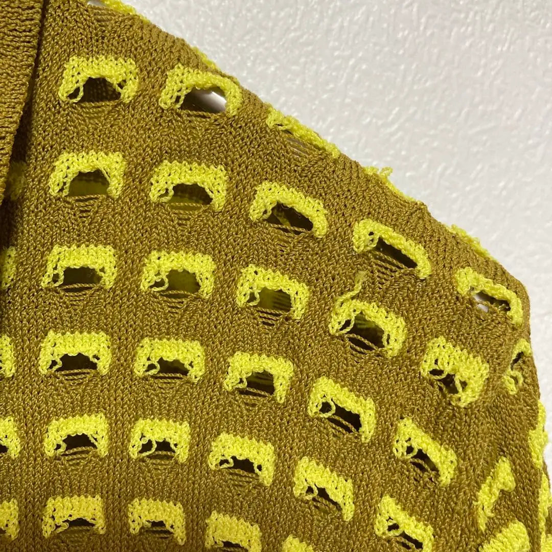 Zara Polo Knit [S] Estampado integral, amarillo mostaza, cuello cuadrado, estiloso