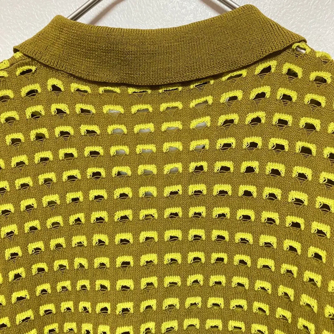 Zara Polo Knit [S] All-over pattern, yellow mustard, square collar, stylish