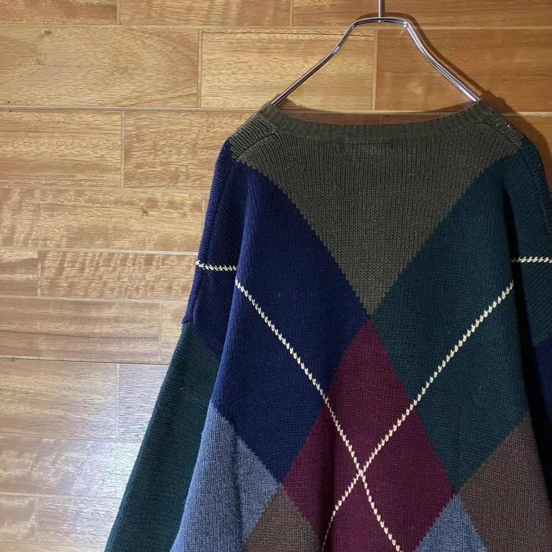 Nautica Argyle Knit Sweater Multicolor Different Materials Switching L to XL