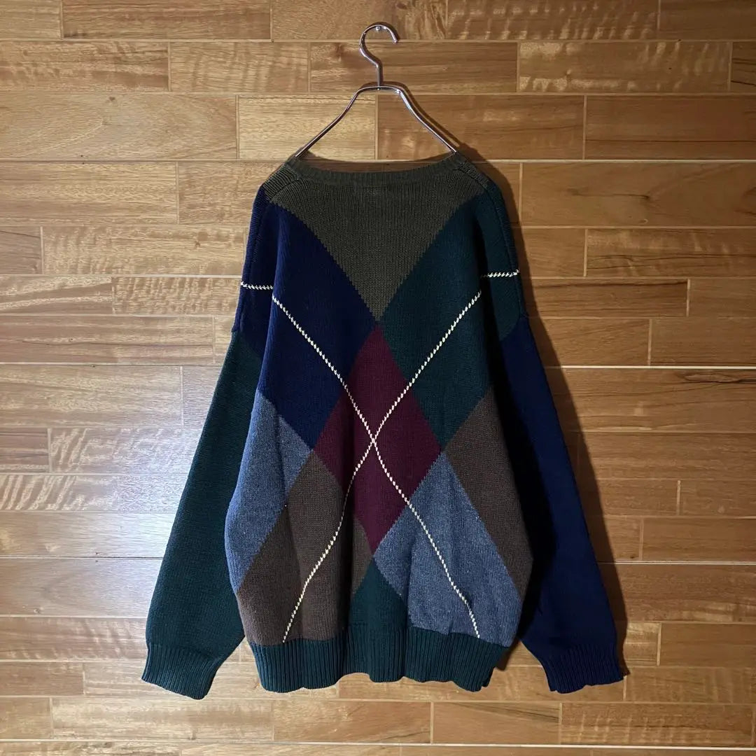 Nautica Argyle Knit Sweater Multicolor Different Materials Switching L to XL