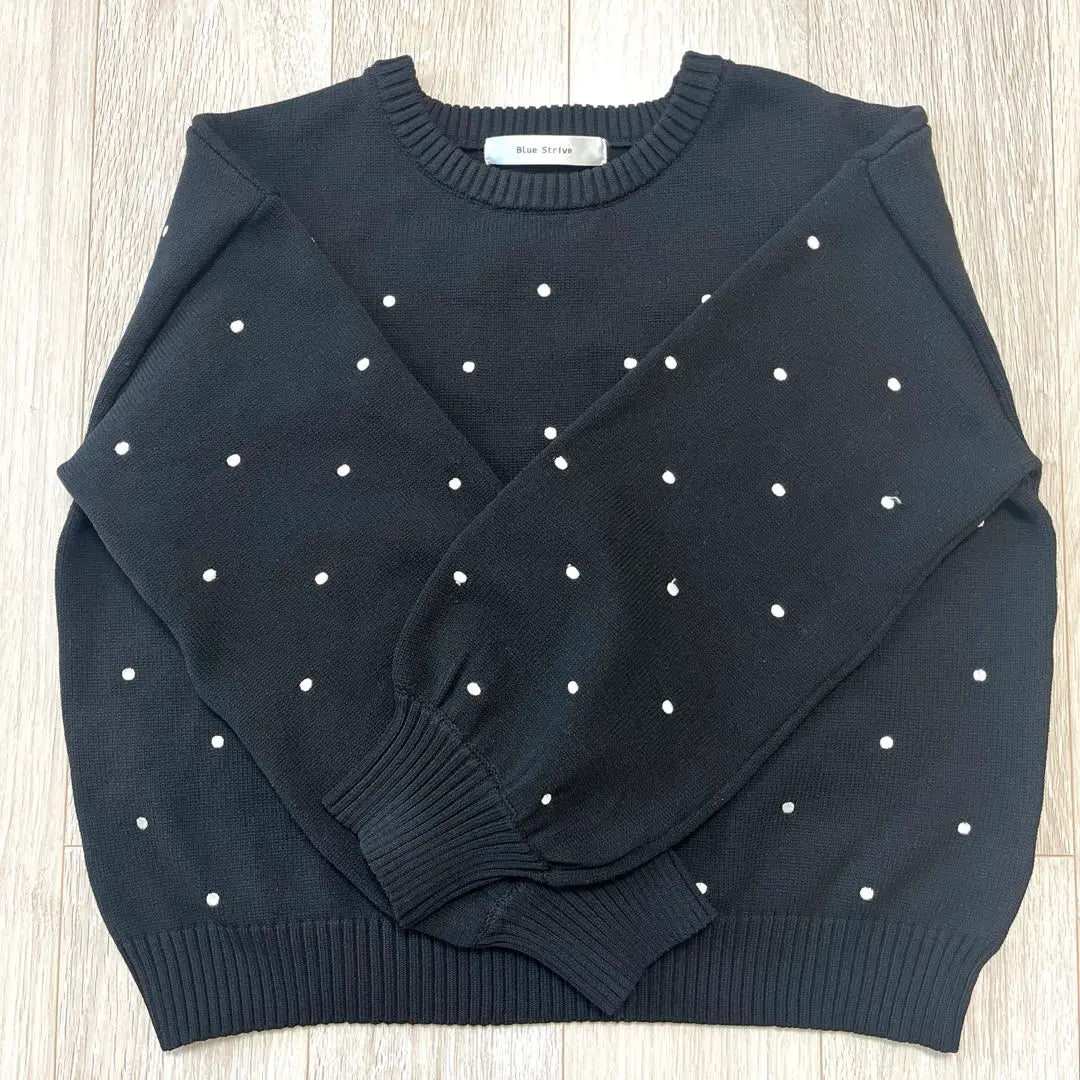 Shimamura Flash Blue Flash Blue Dot Embroidery Knit Black Polka Dad | しまむらFLASH BLUE フラッシュブルー　ドット刺繍ニット　黒　水玉