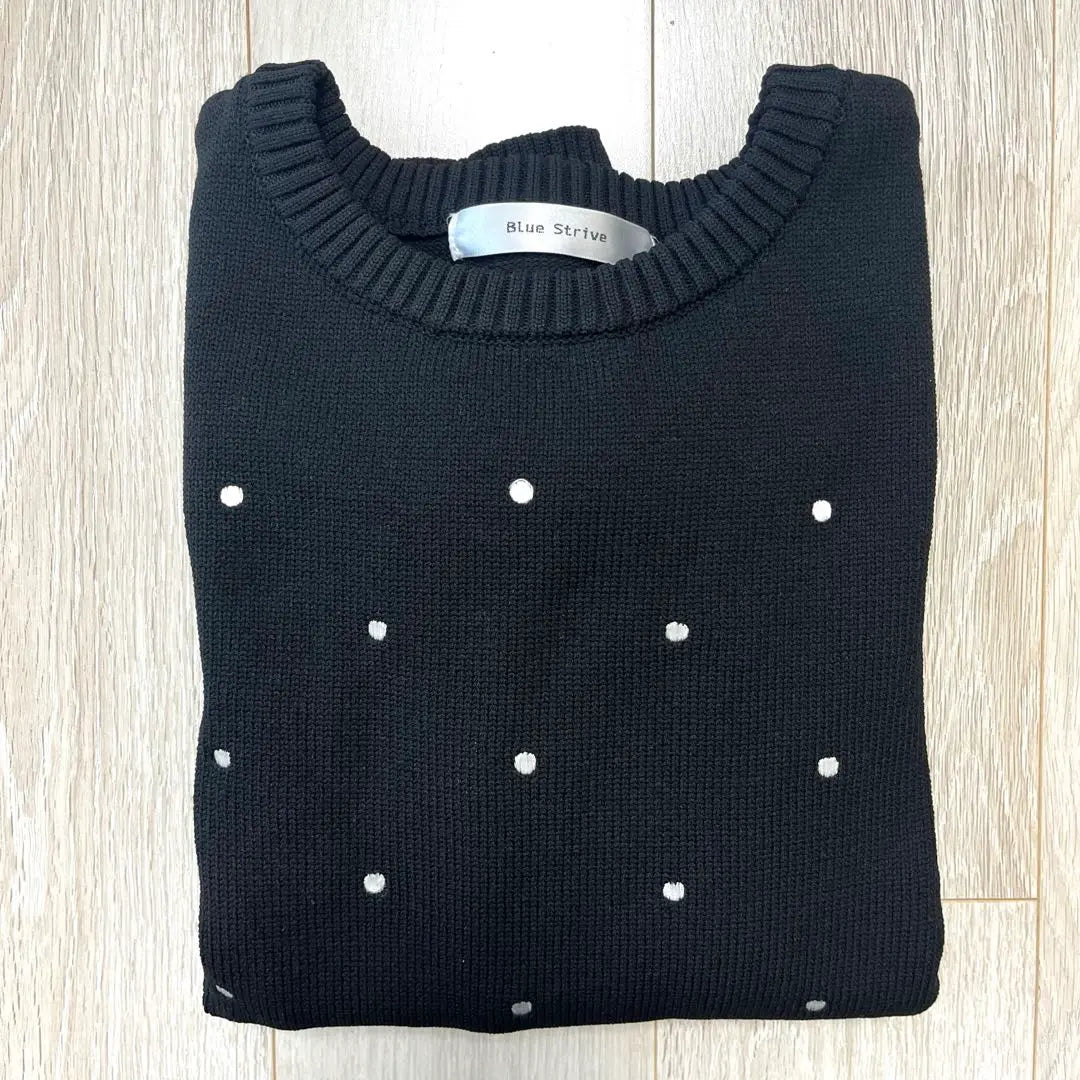 Shimamura Flash Blue Flash Blue Dot Embroidery Knit Black Polka Dad | しまむらFLASH BLUE フラッシュブルー　ドット刺繍ニット　黒　水玉