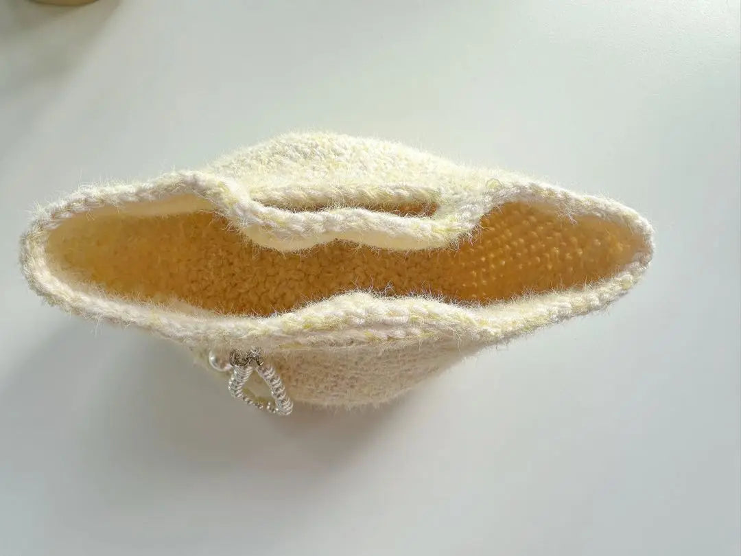 Cute hand knitted handmade crochet knit pearl bag