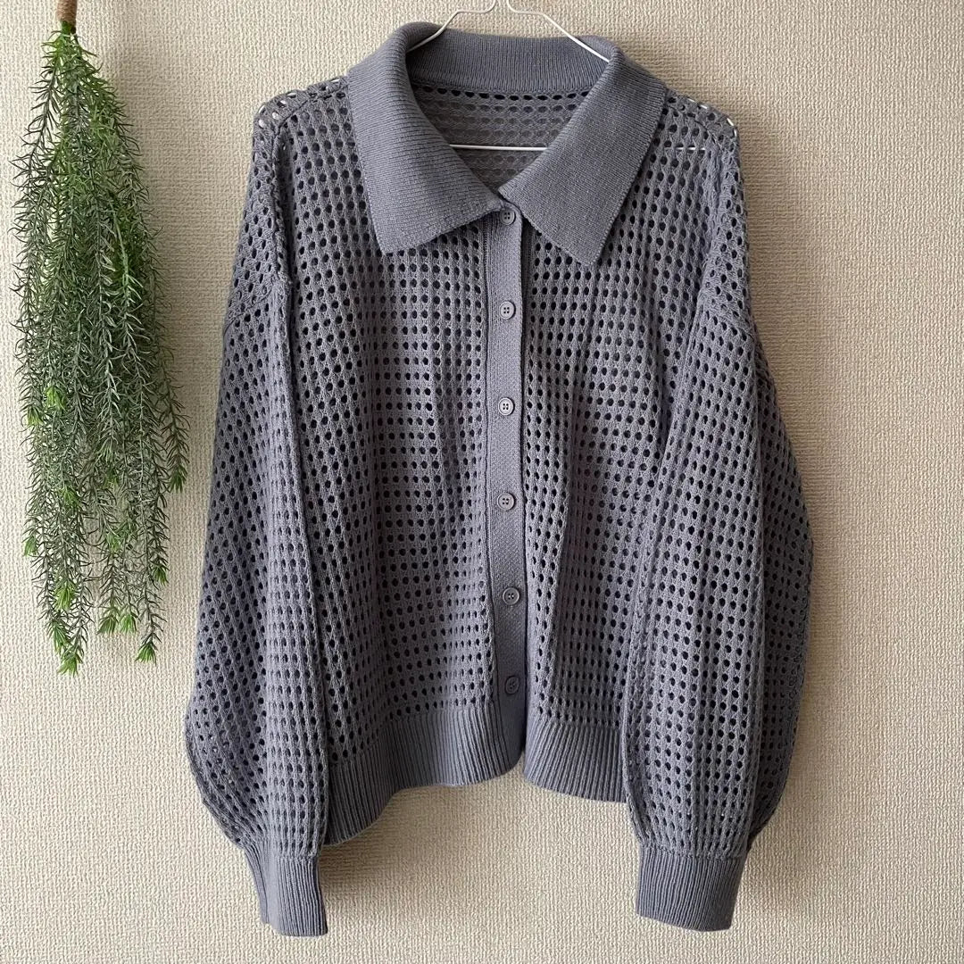 Blue Blue BLEUET Mesh Poronit Cardigan Gray M | ブルーブルーエ/Bleu BleuetメッシュポロニットカーディガングレーM