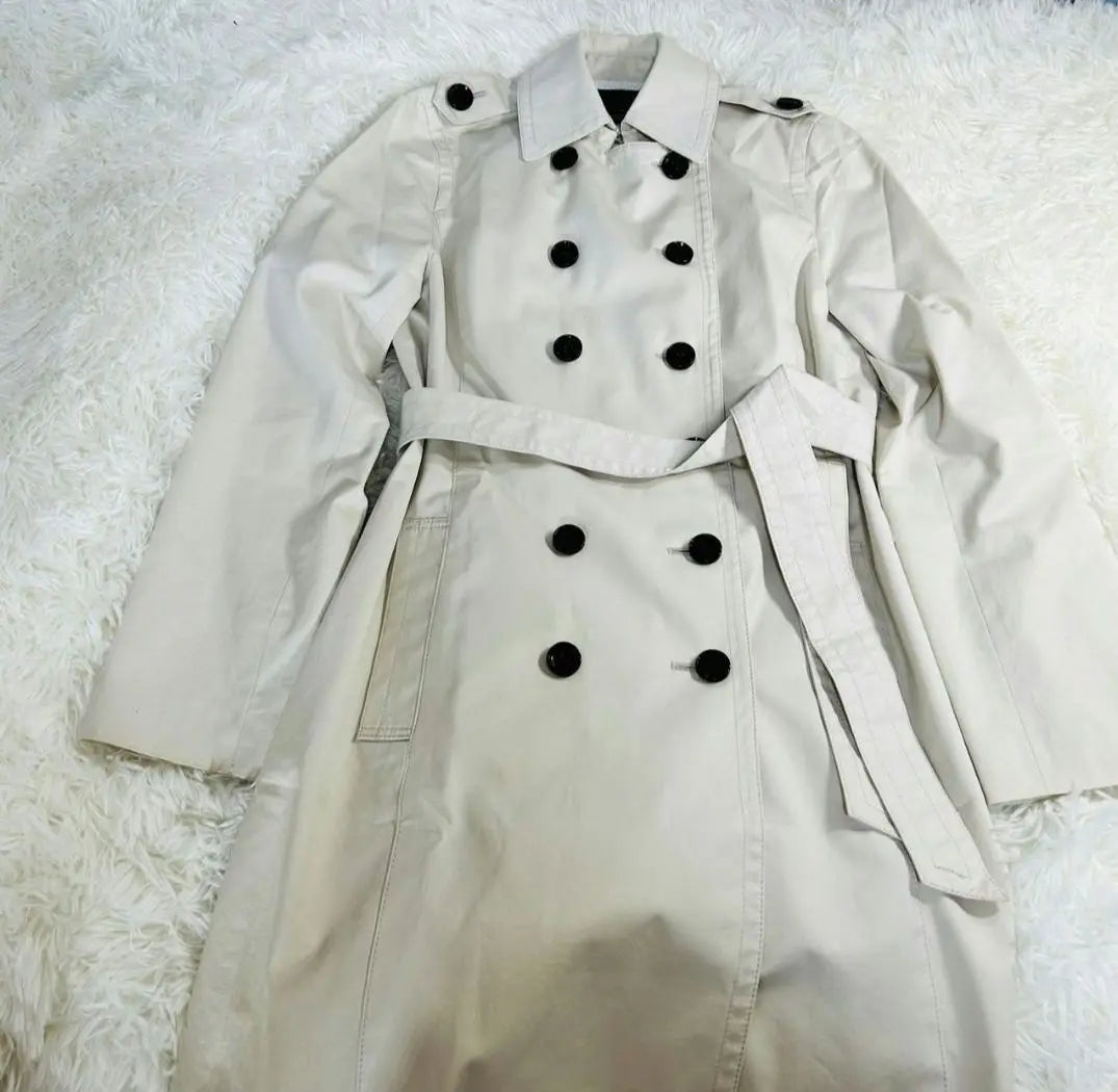 Rusuk Double Button Trench Coat with fabric belt Shoulder belt Cuff button Cotton