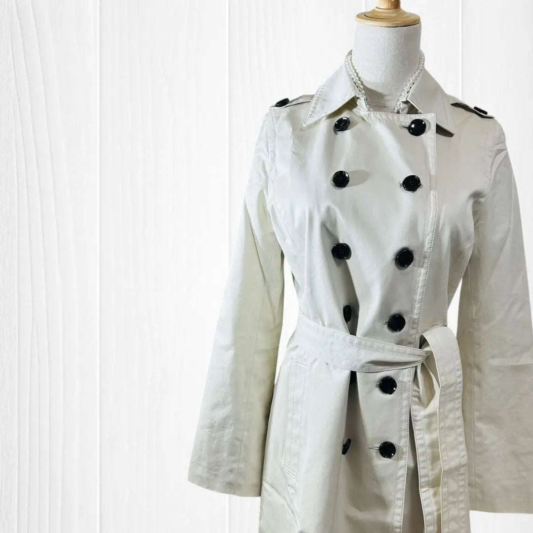 Rusuk Double Button Trench Coat with fabric belt Shoulder belt Cuff button Cotton